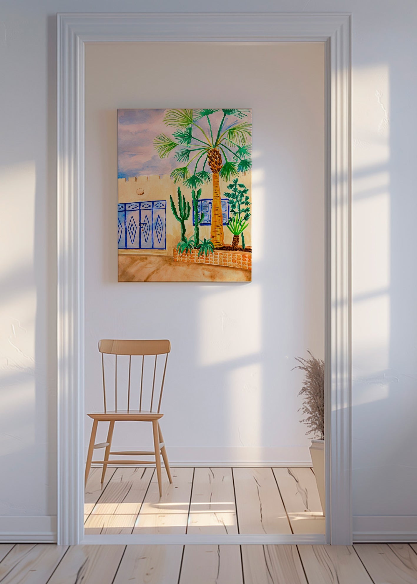 City art: Moroccan street with palm