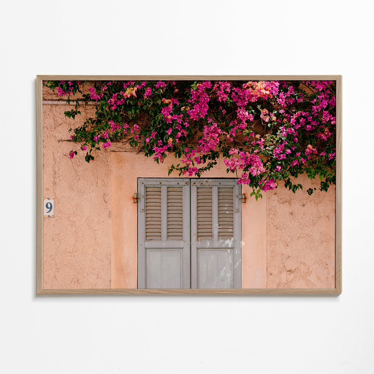 Botanical print: bougainvillea over vintage door – Oak Frame