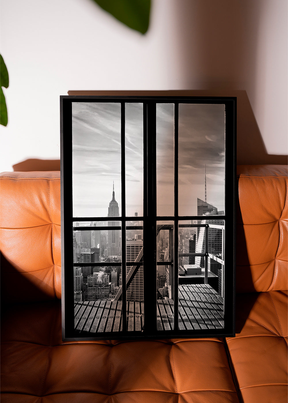 City photograph framed by window – Product1