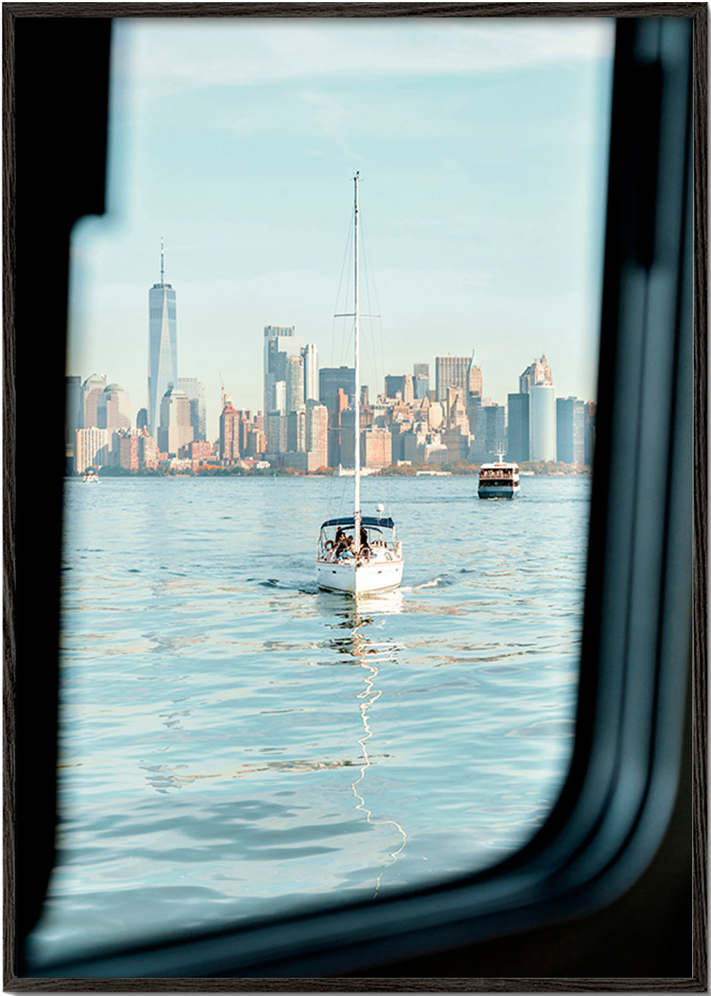 Travel poster with sailboat and skyline – Black Frame