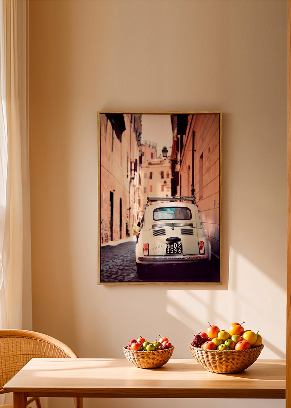 Travel poster featuring a classic car on a Roman street – Canvas2