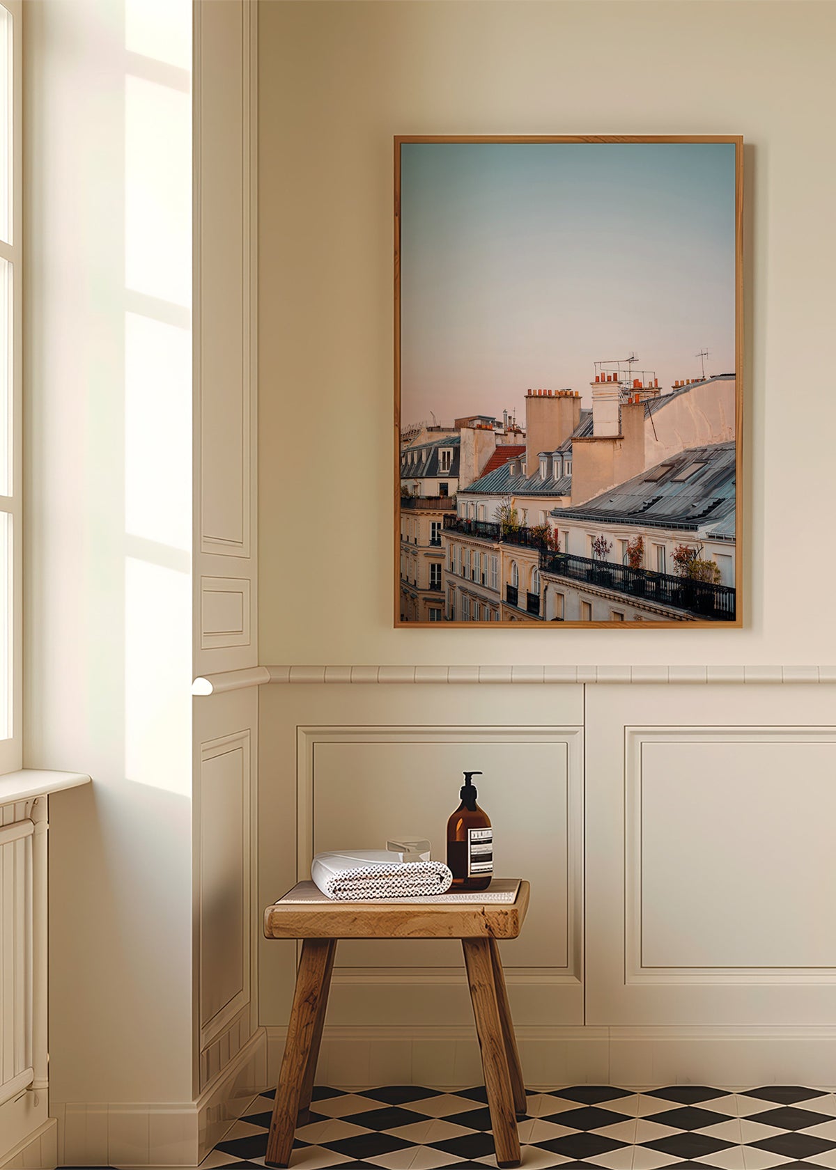 Travel poster of urban rooftops at sunrise – Product1