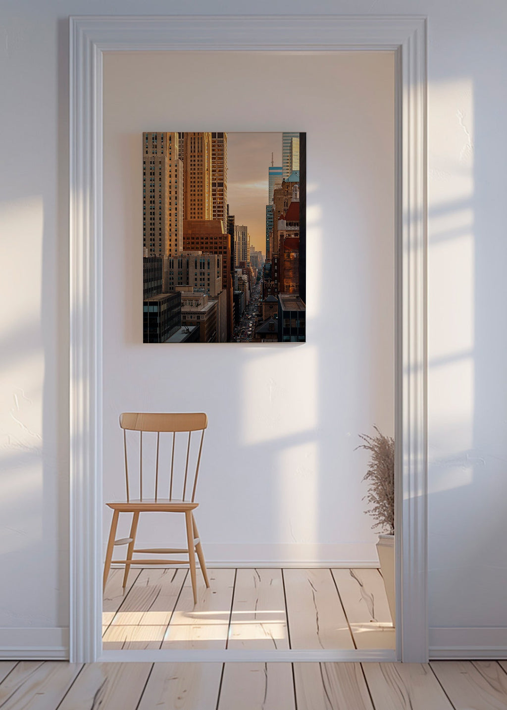 City skyline photograph at morning light – Canvas