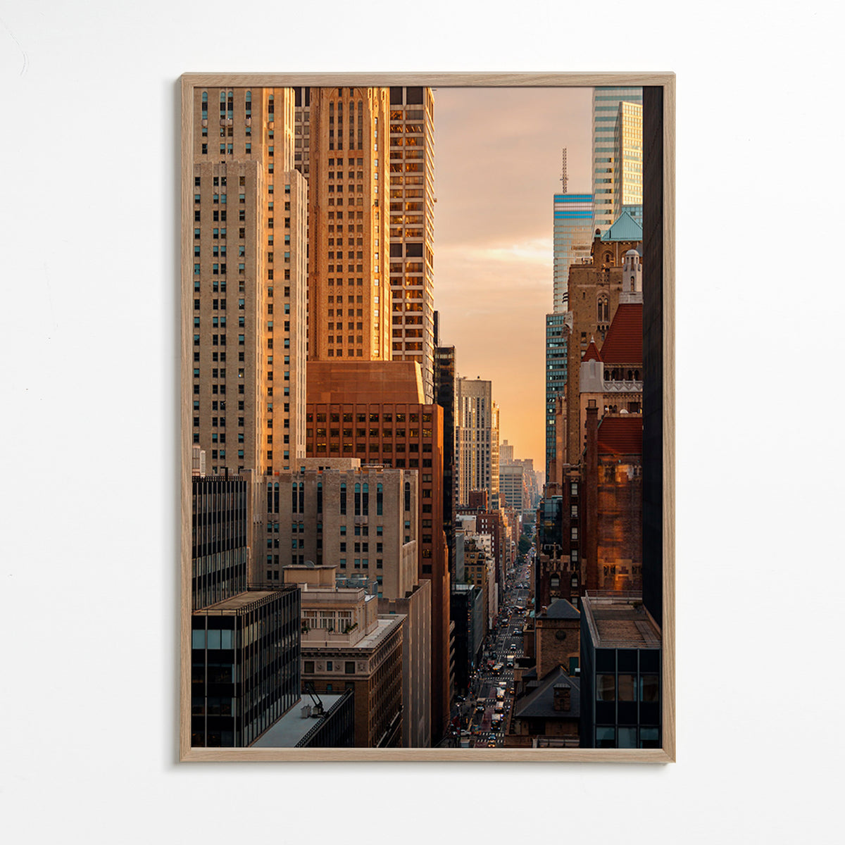 City skyline photograph at morning light – Oak Frame