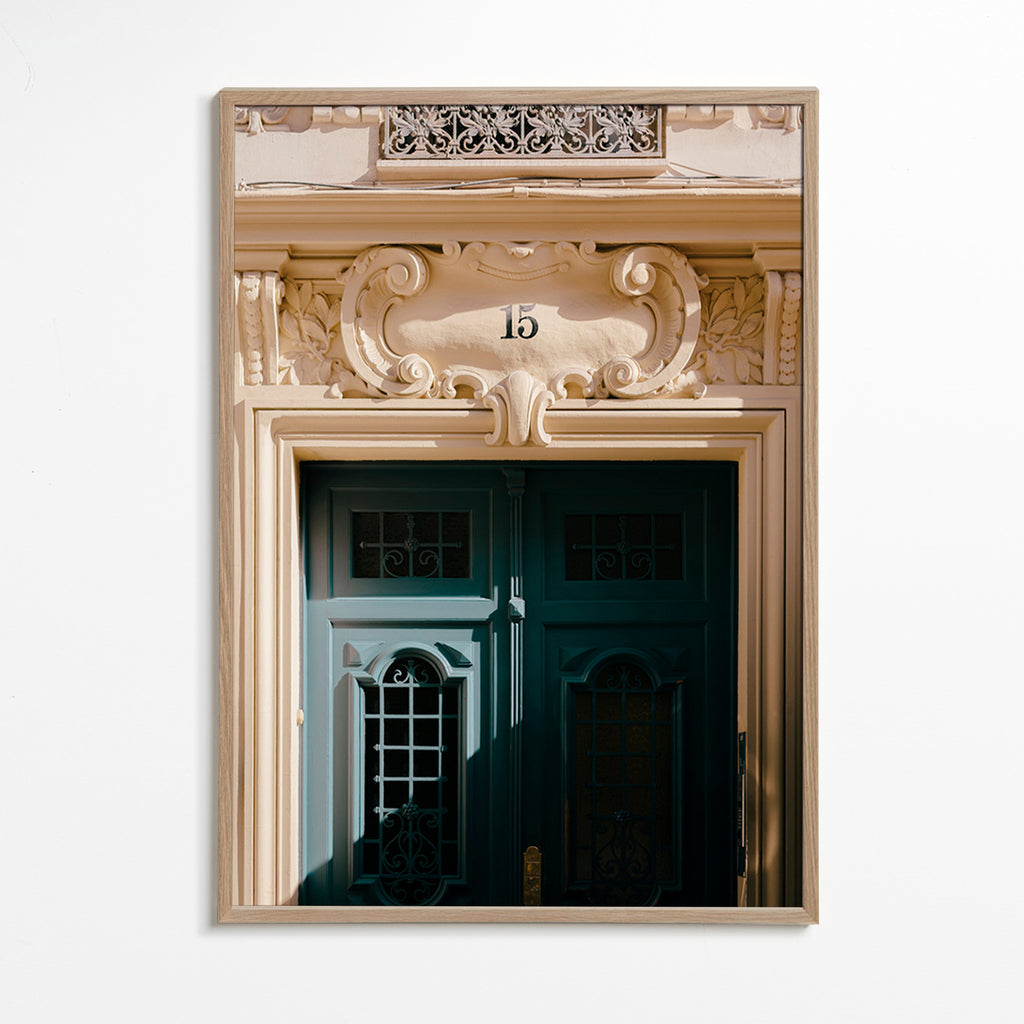 City art: green door and number 15 – Oak Frame