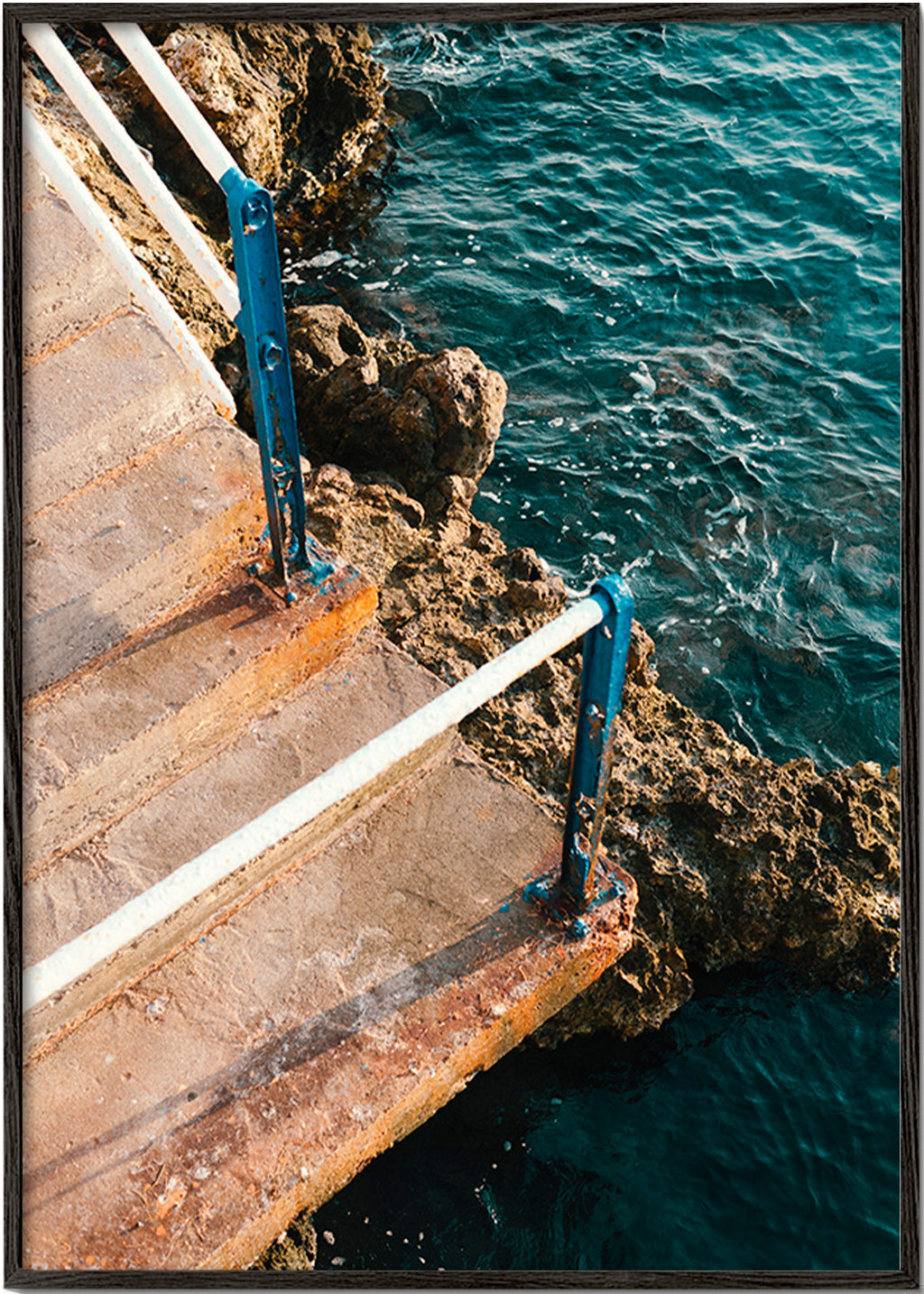 Landscape art: stairway to the sea – Black Frame