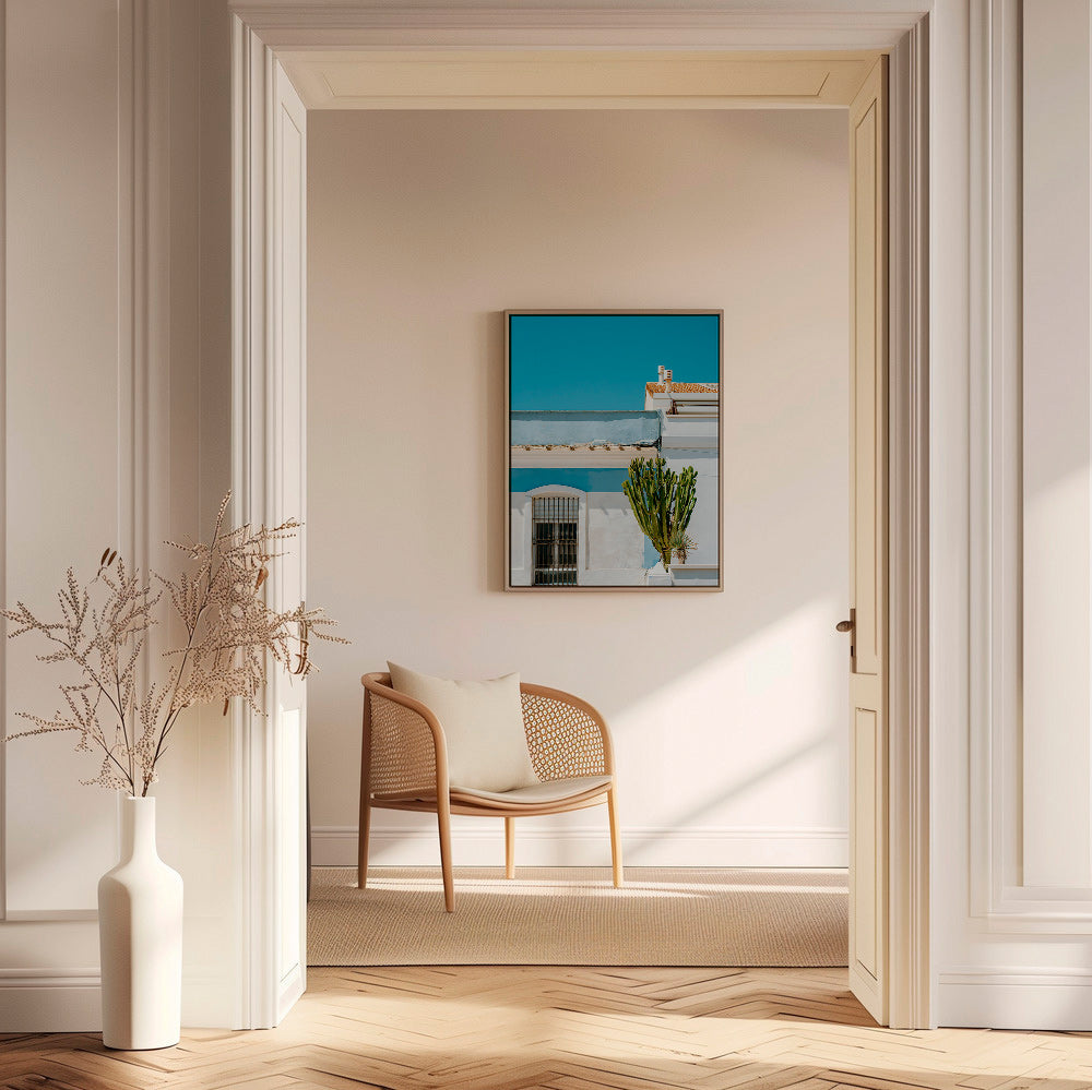 Botanical print: Mediterranean façade with cactus – Canvas2
