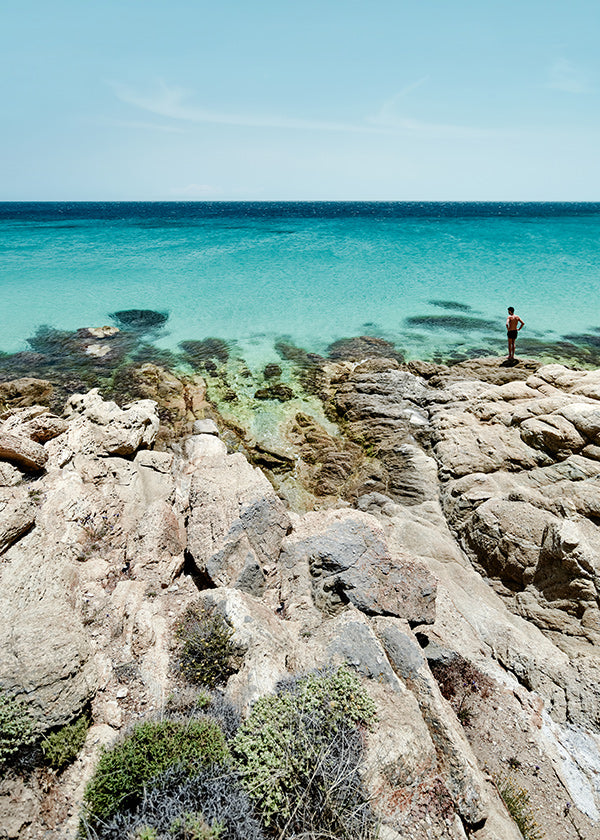 Landscape art: rocky coast with turquoise sea