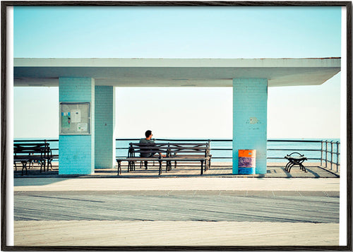 Pier photograph with solitary bench – Black Frame