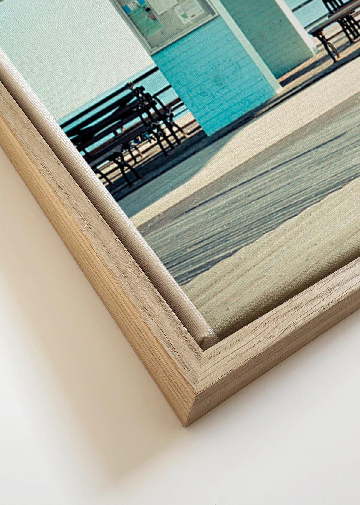Pier photograph with solitary bench – Canvas detail