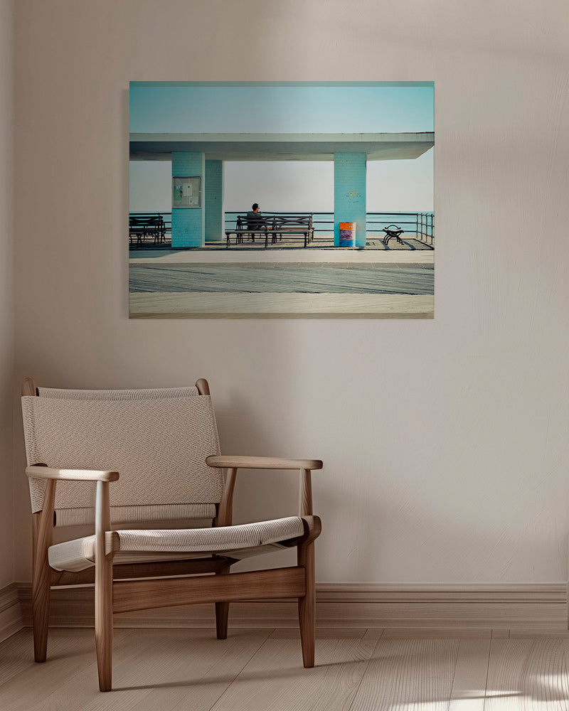 Pier photograph with solitary bench – Canvas