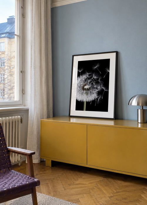 Dandelion Blowing - Framed poster in an interior