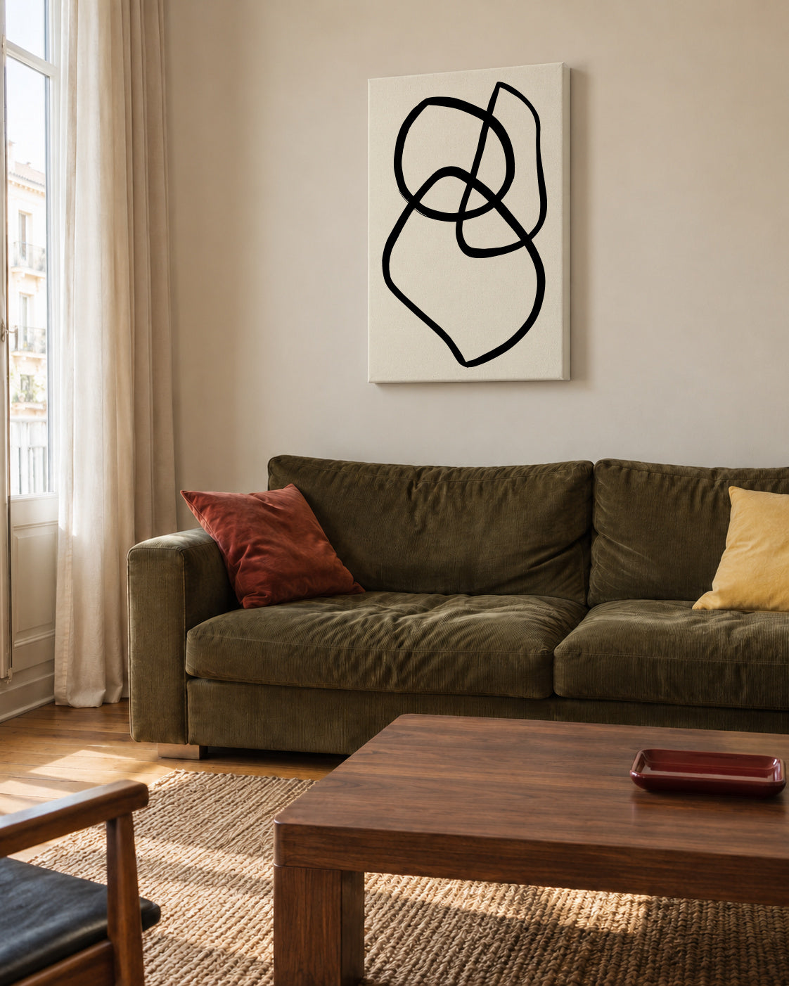 Black Lines 03 - Unframed canvas in an interior