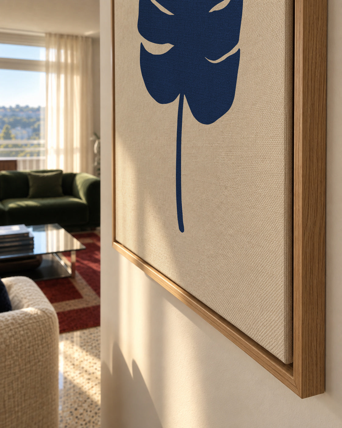 Monstera Canvas Blue - Framed canvas detail