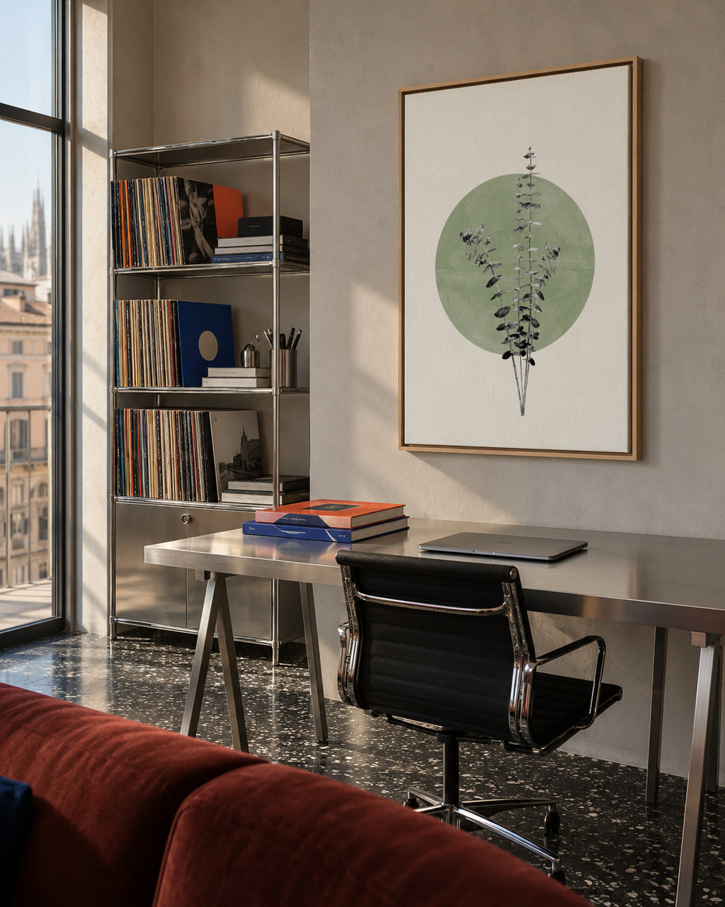 Eucalyptus and Green Moon - Framed canvas in an interior