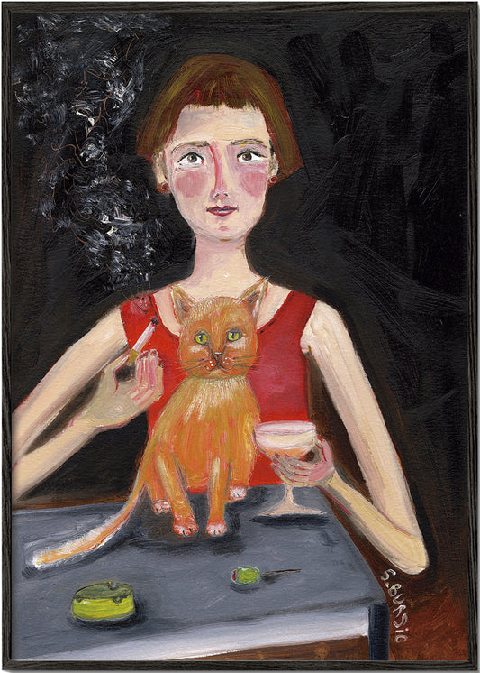 Vintage woman with cocktail and cat - Sharyn Bursic