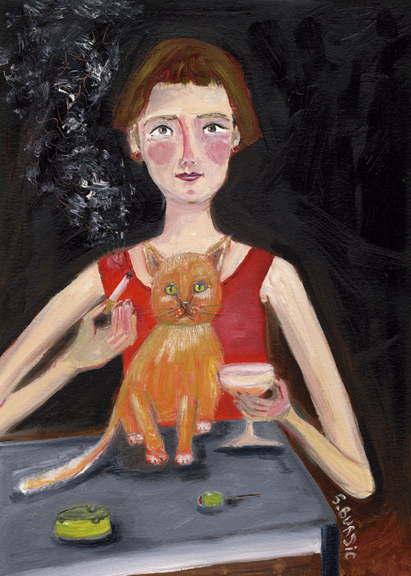 Vintage woman with cocktail and cat - Sharyn Bursic