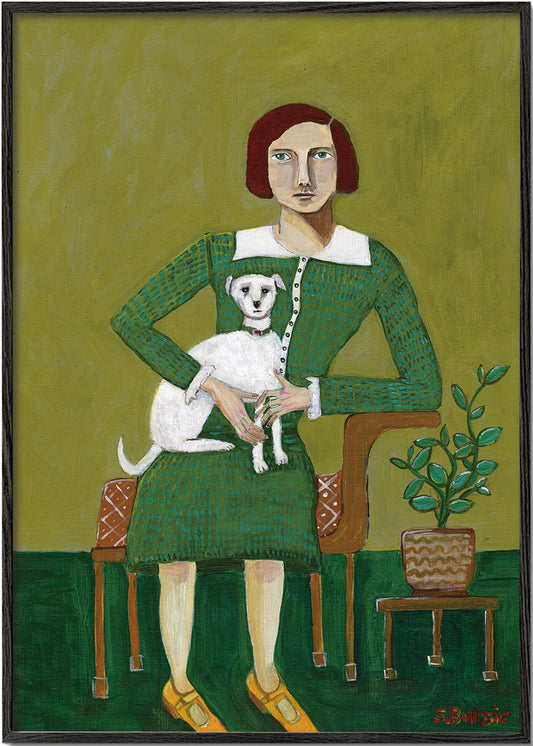 Vintage Lady with her white dog - Sharyn Bursic