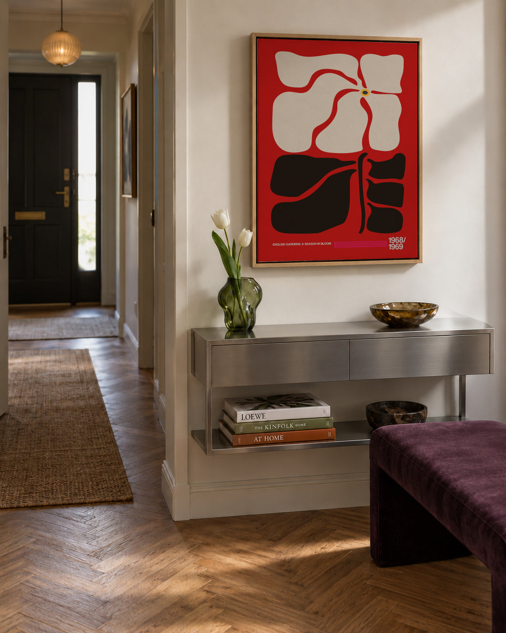 English Gardens Red - Framed canvas in an interior