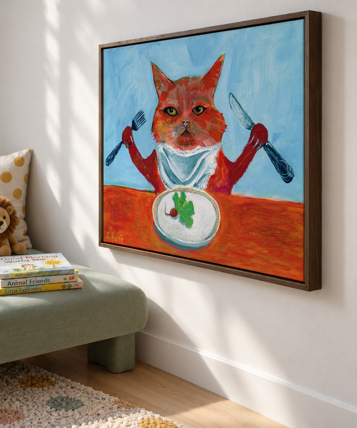 Vegan Cat - Framed canvas in an interior