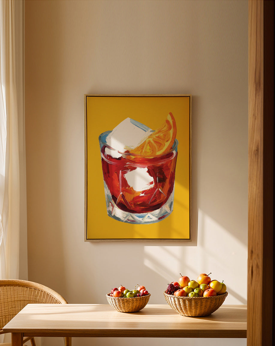 Negroni On Sunshine - Framed canvas in an interior