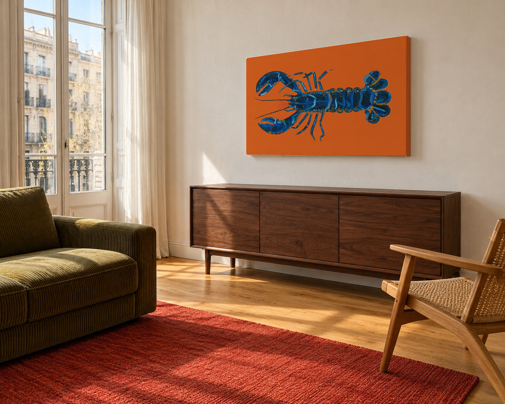 Lobster On Orange - Unframed canvas in an interior