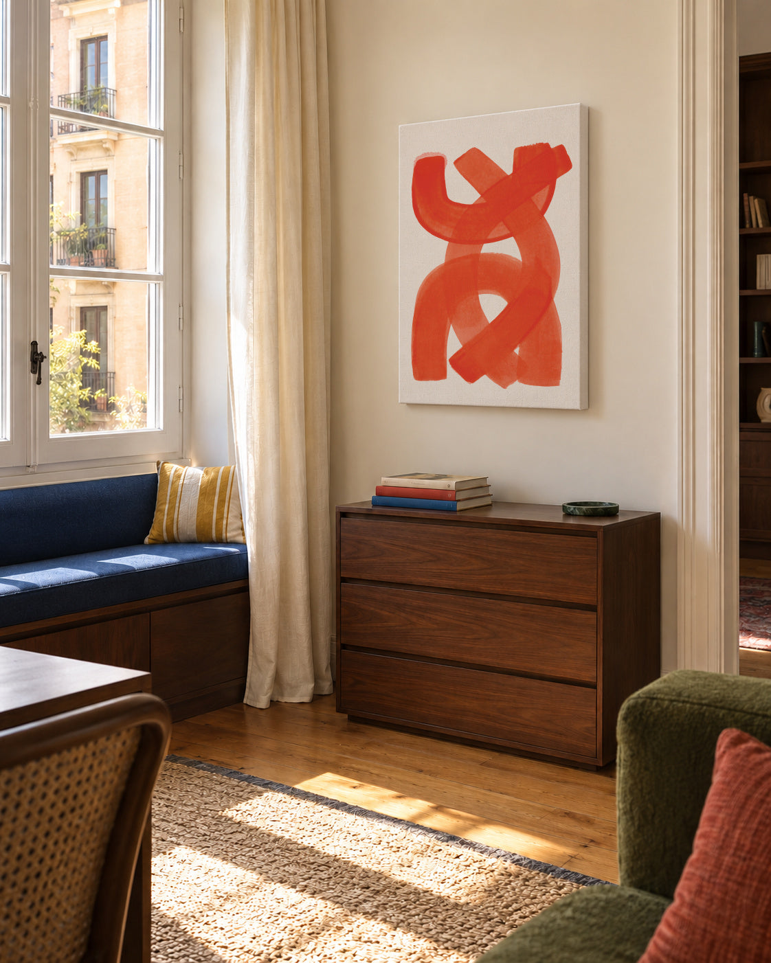 Orange Strokes - Unframed canvas in an interior