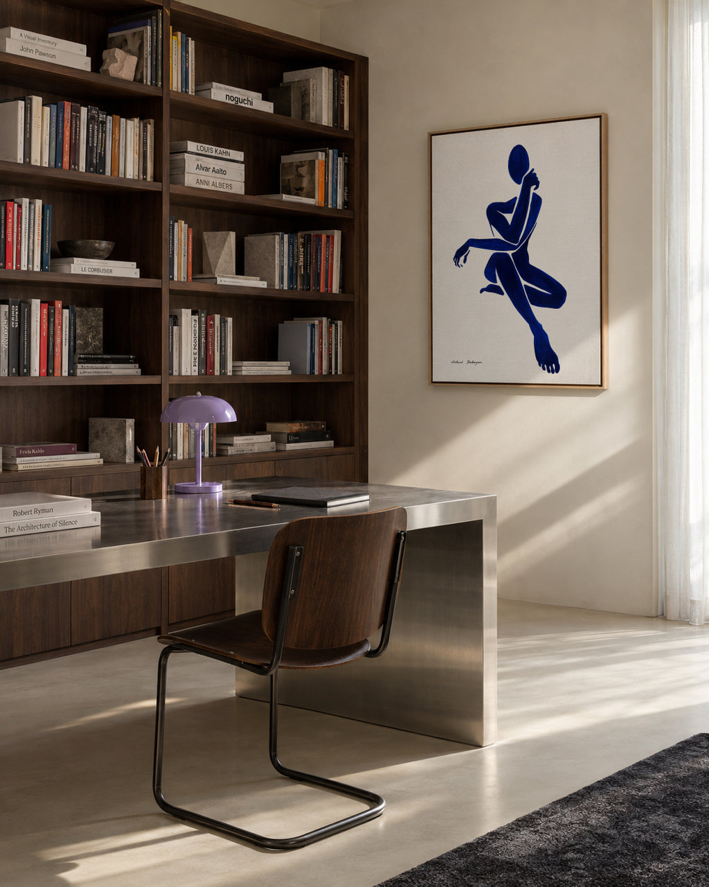 Blue Figure #2 - Framed canvas in an interior