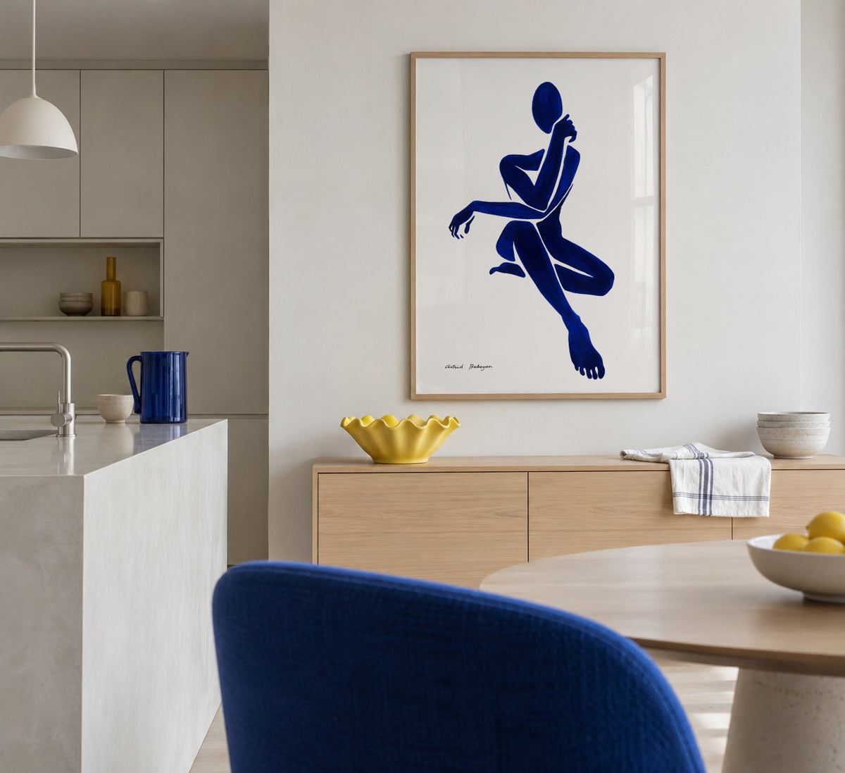 Blue Figure #2 - Framed poster in an interior