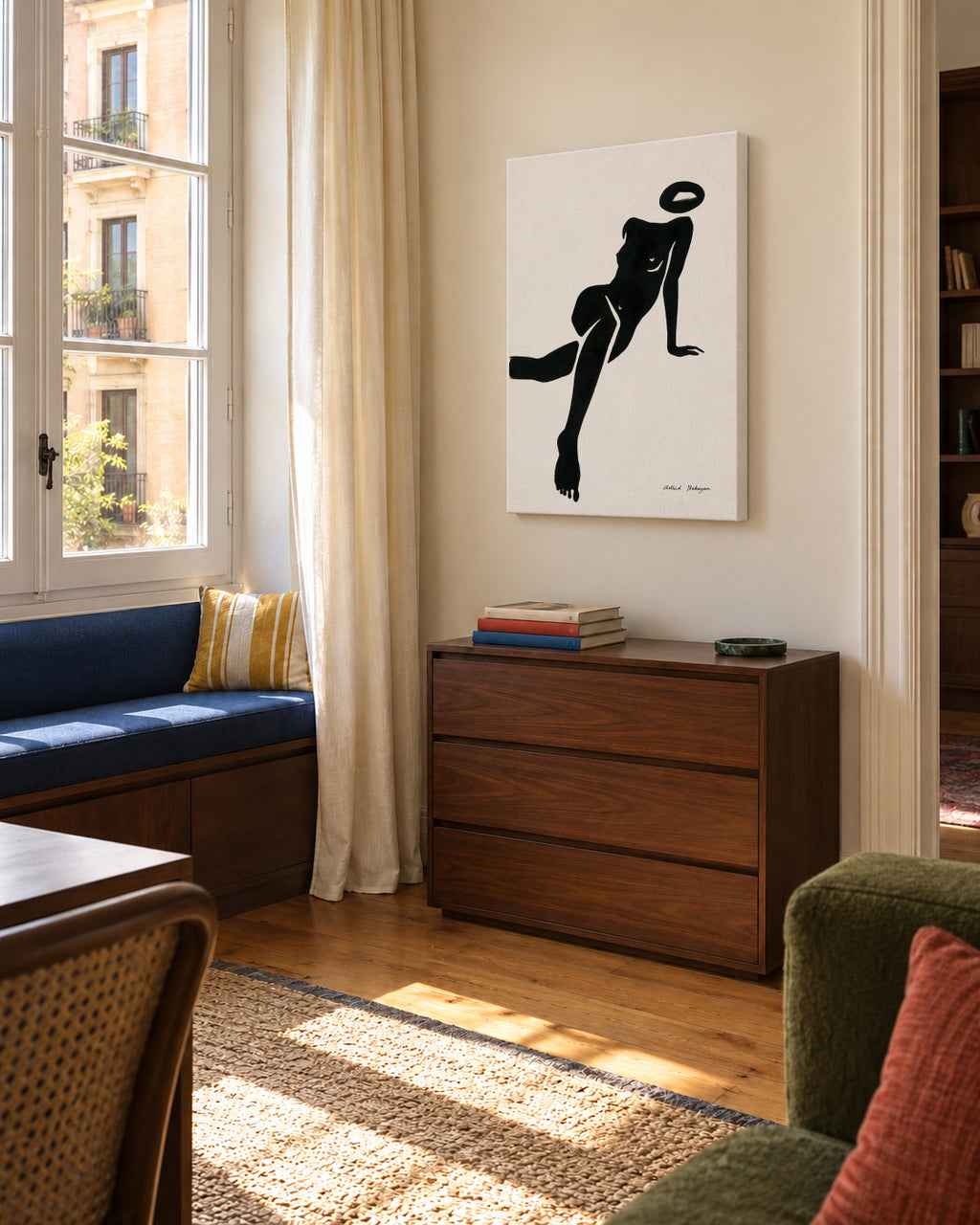 Black figure #1 - Unframed canvas in an interior