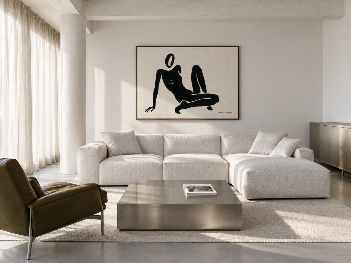 Black figure #3 - Framed canvas in an interior