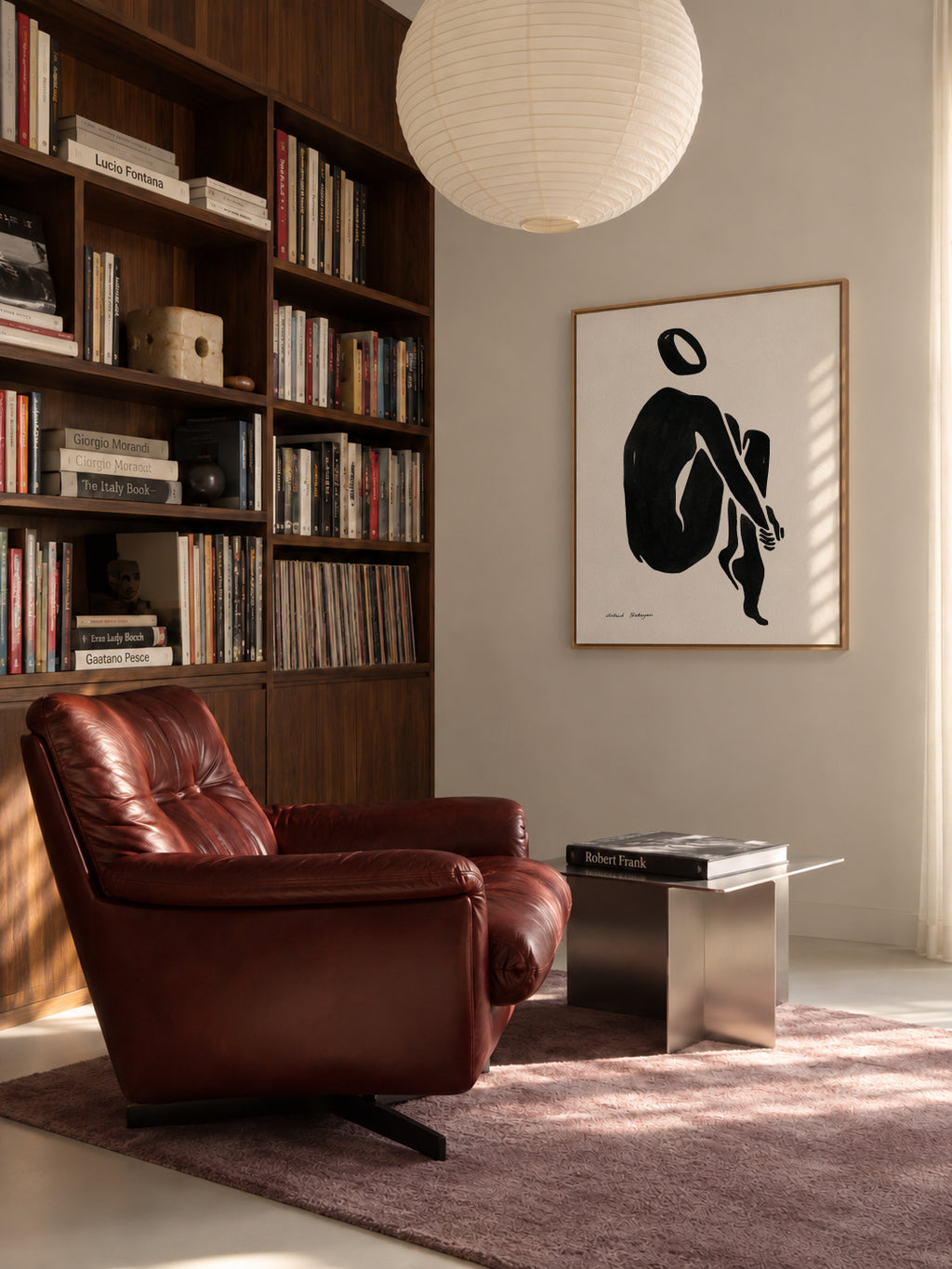 Black figure #5 - Framed canvas in an interior