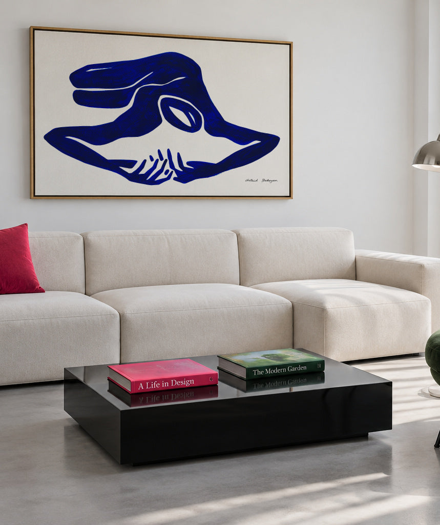 Blue Figure #6 - Framed canvas in an interior