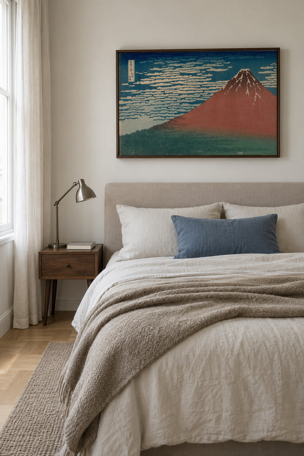 Red Fuji - Katsushika Hokusai - Framed canvas in an interior