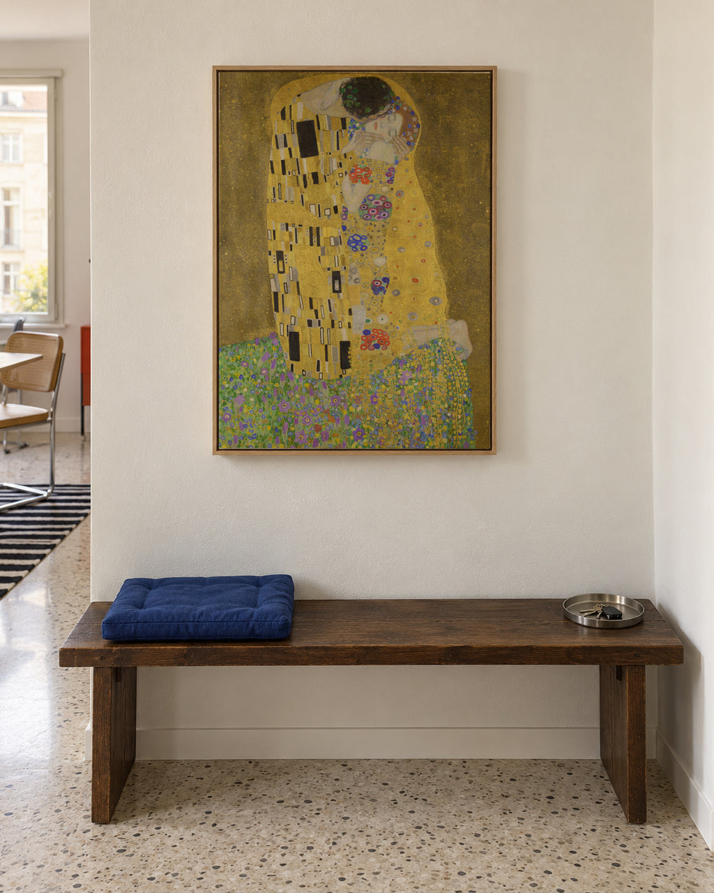 The Kiss - Gustav Klimt - Framed canvas in an interior