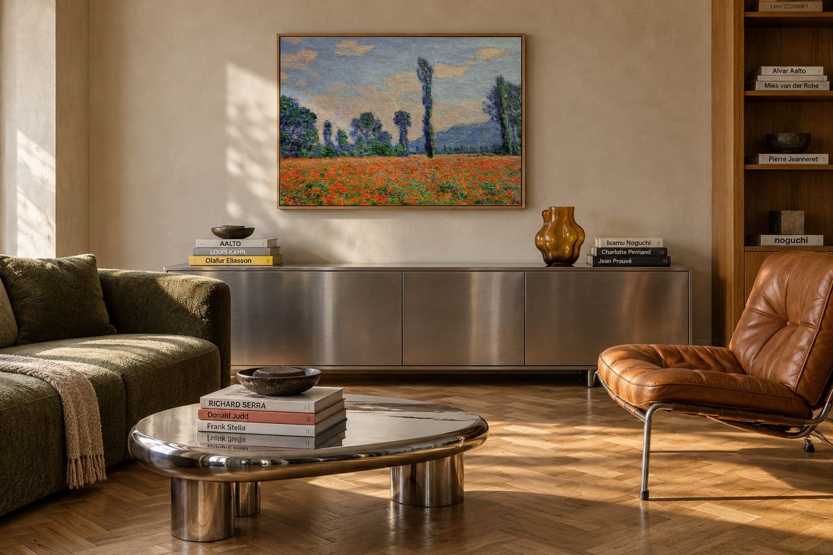 Mohnfield - Claude Monet - Framed canvas in an interior