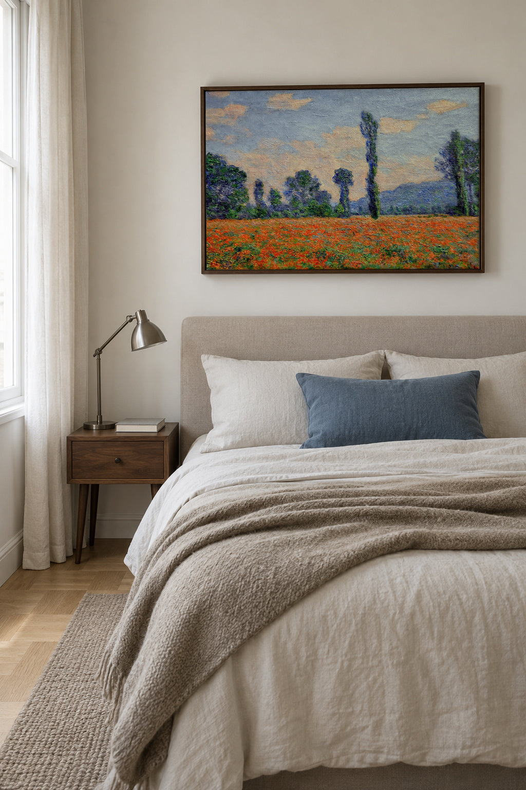 Mohnfield - Claude Monet - Framed canvas in an interior
