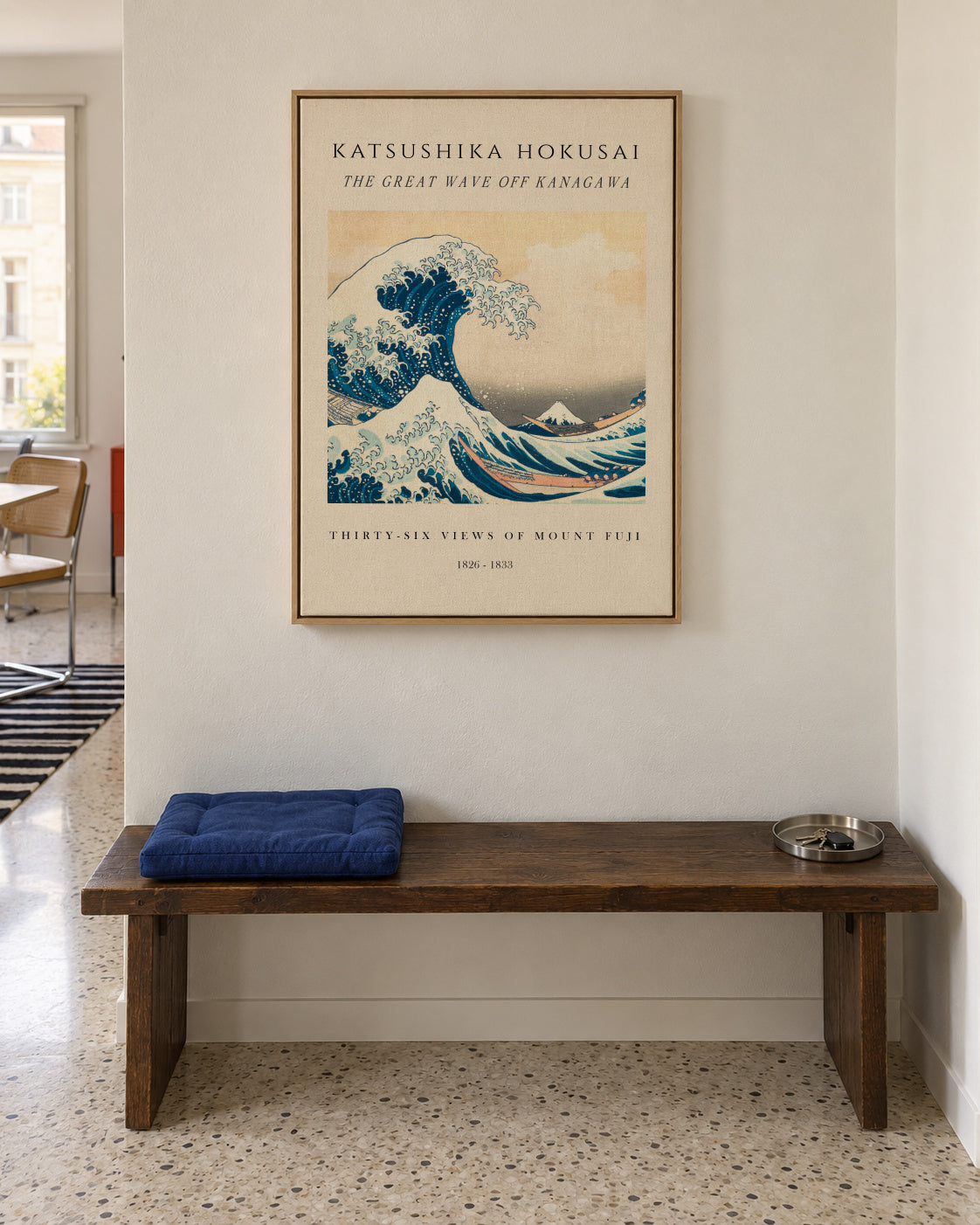 The Great Wave of Kanagawa Exhibition - Katsushika Hokusai - Framed canvas in an interior