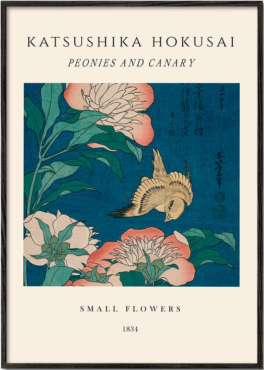 Peonies and Canary Exhibition - Katsushika Hokusai