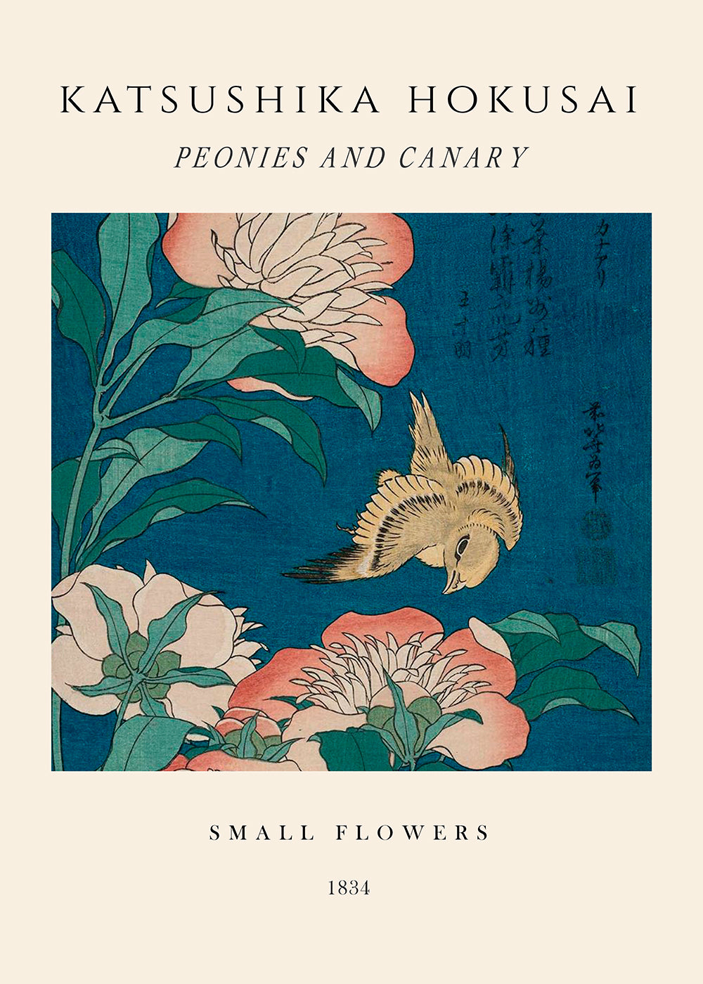 Peonies and Canary Exhibition - Katsushika Hokusai