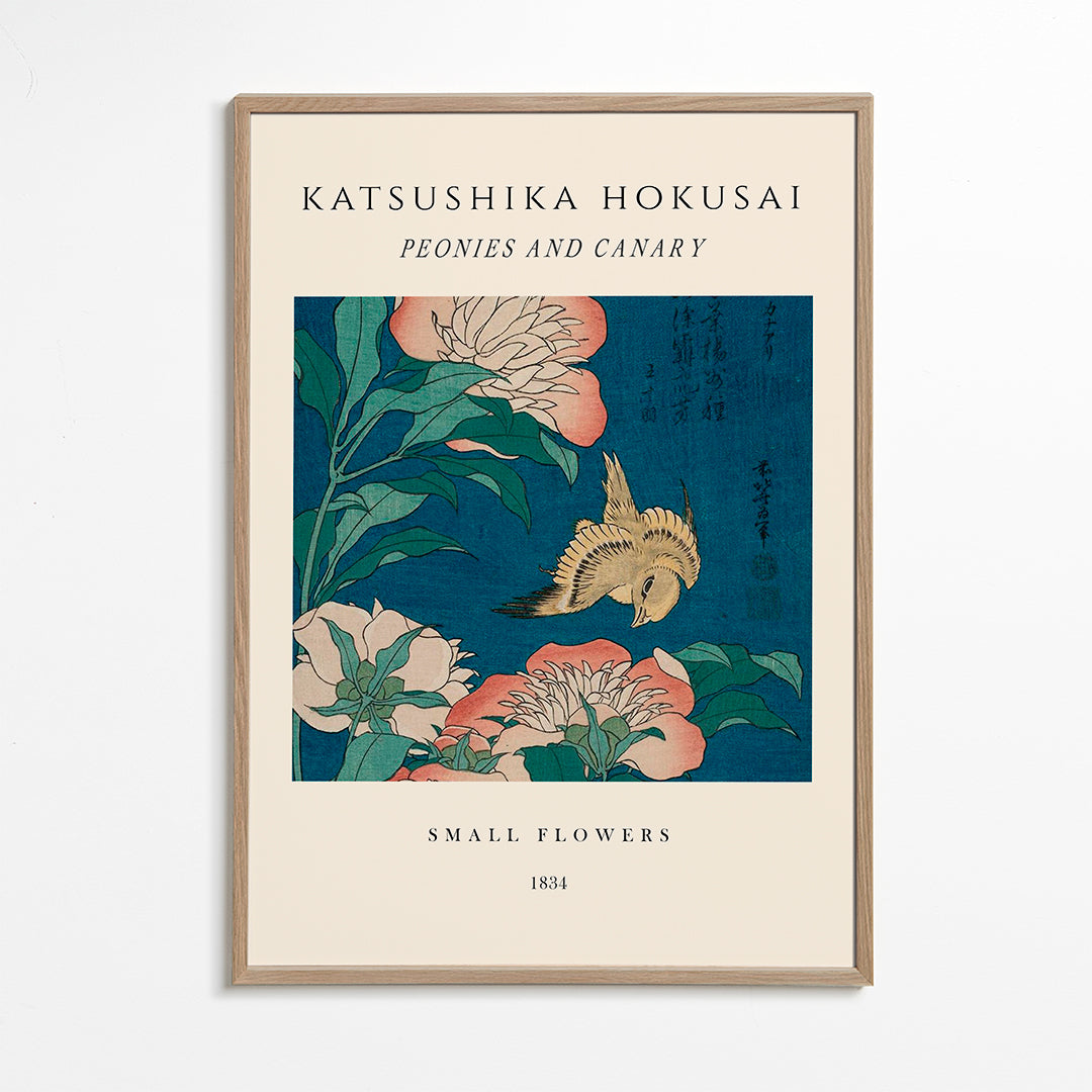 Peonies and Canary Exhibition - Katsushika Hokusai