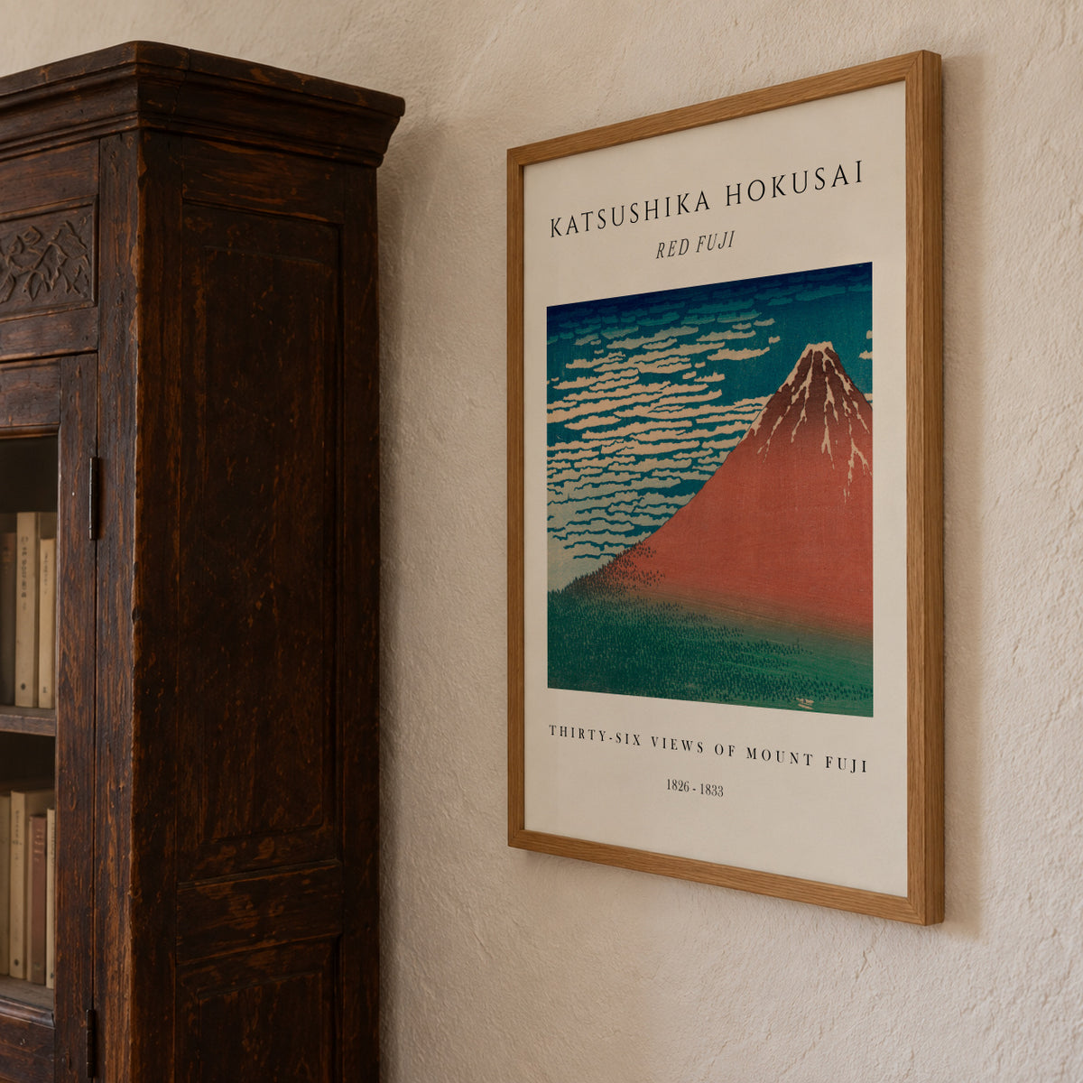 Red Fuji Exhibition White - Katsushika Hokusai - Framed poster detail