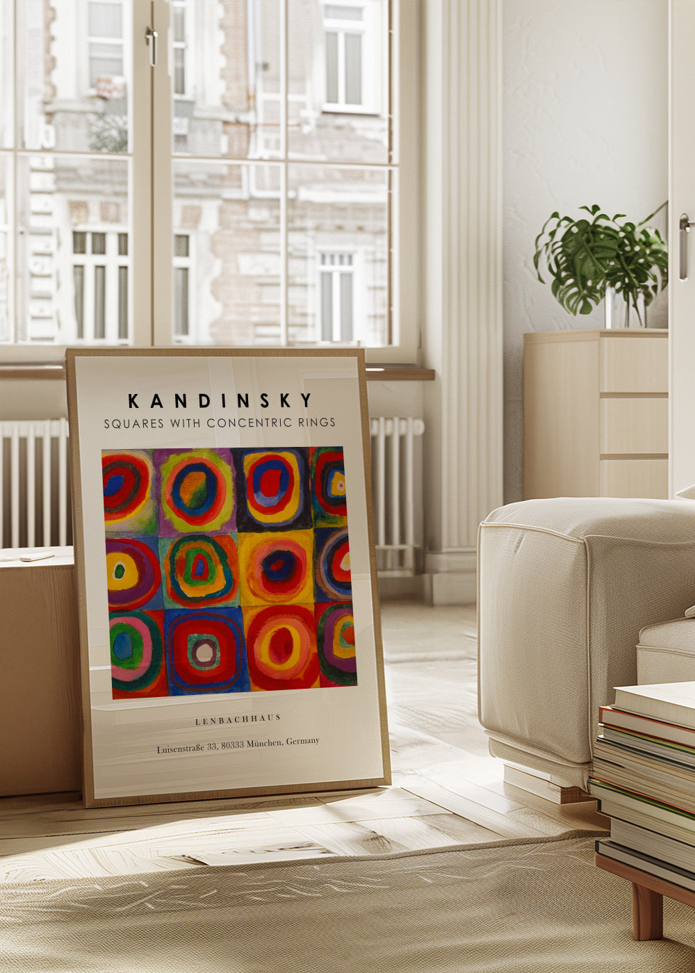Colour Study - Squares and Concentric Rings Exhibition White - Vasili Kandinsky - Framed poster in an interior