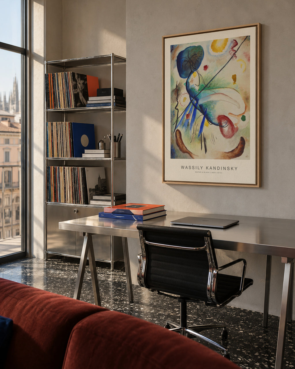Water & Black Lines (Special Edition) - Wassily Kandinsky - Framed canvas in an interior