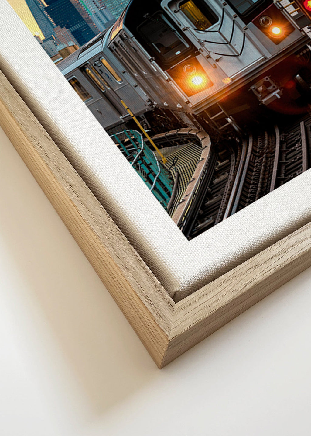 Travel poster: Subway 7 in the city sunset – Canvas detail