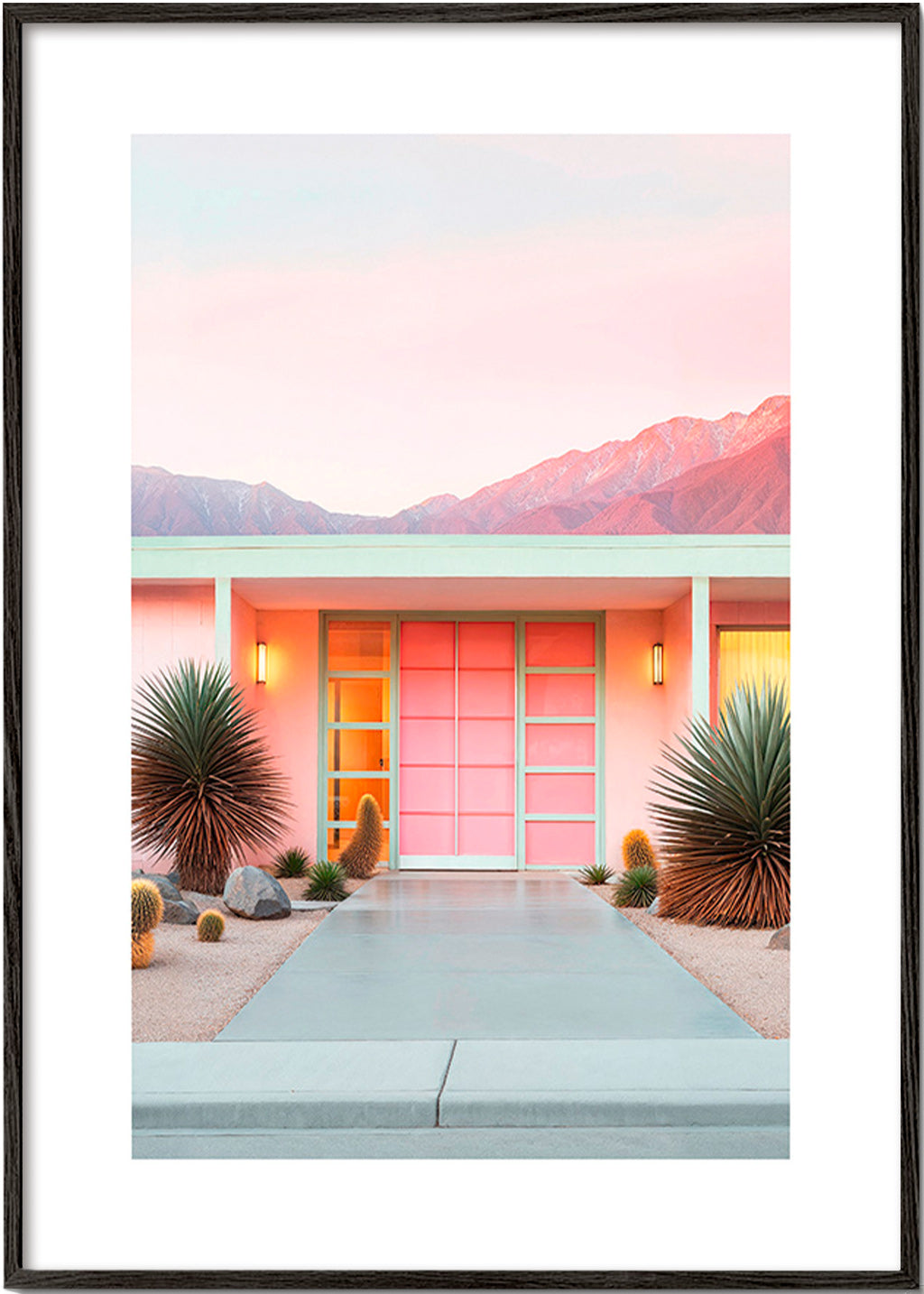 Botanical print Palm Springs pink – Black Frame