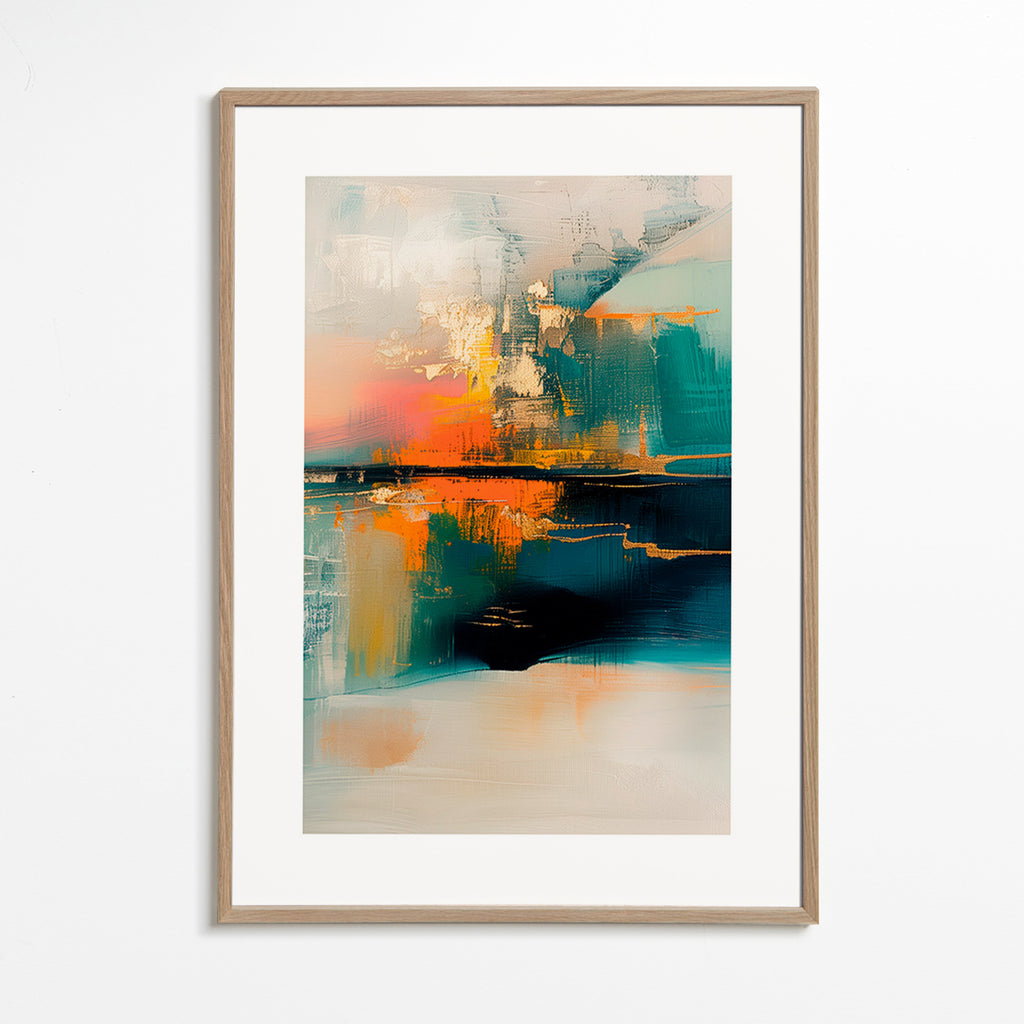 Abstract artwork with aquatic reflections – Oak Frame