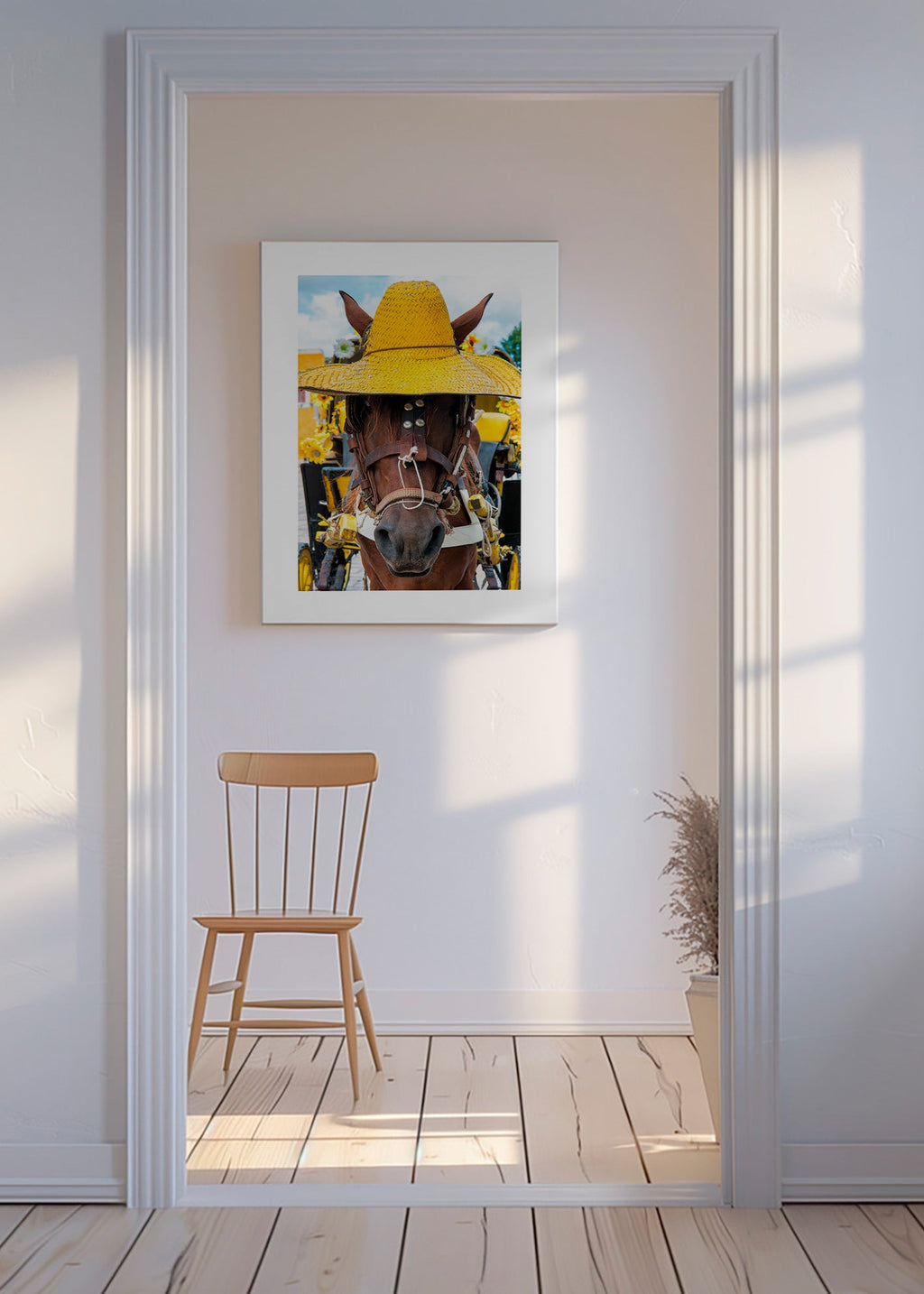 Horse portrait with yellow hat – Canvas