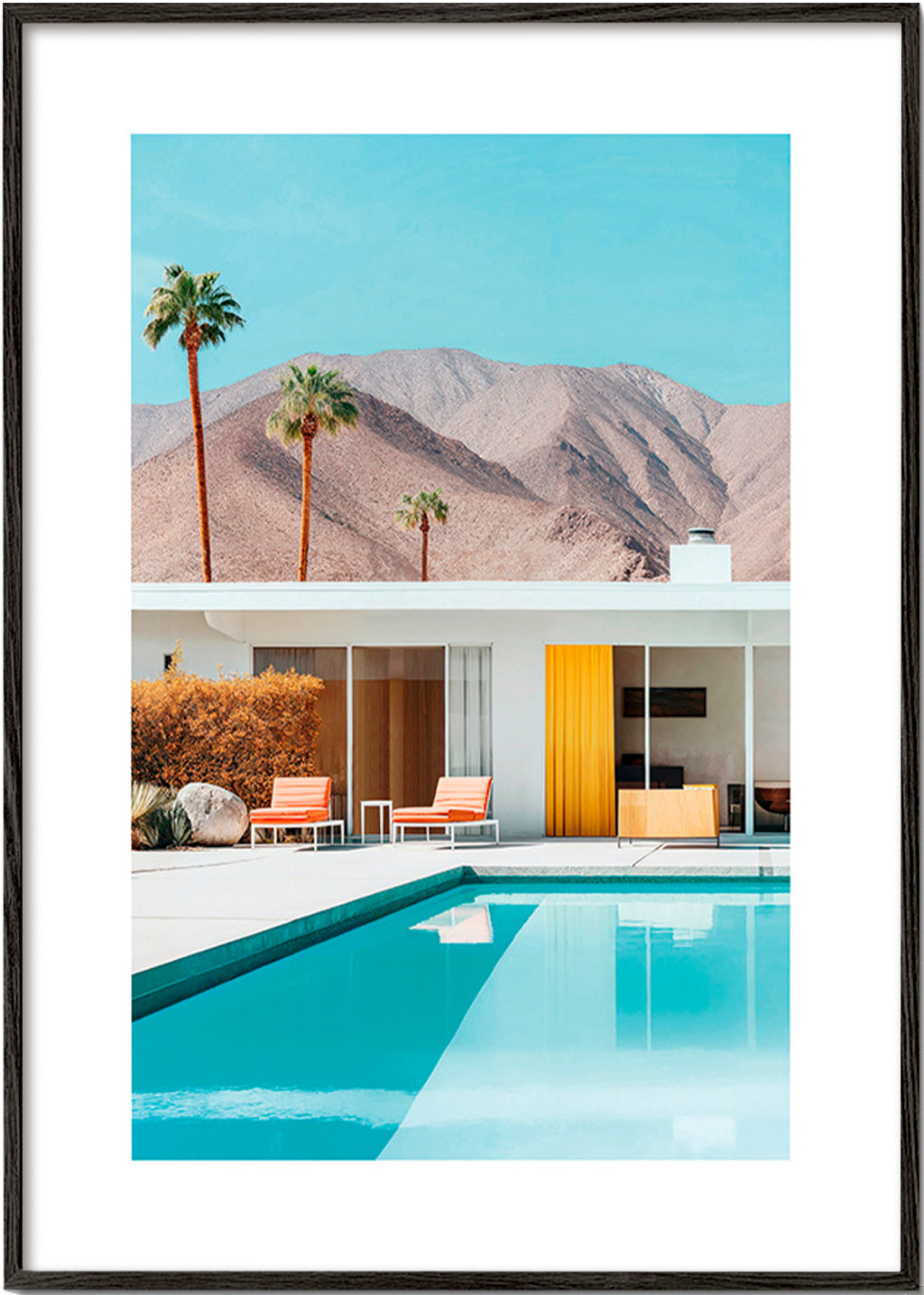 Landscape art with pool and palms – Black Frame