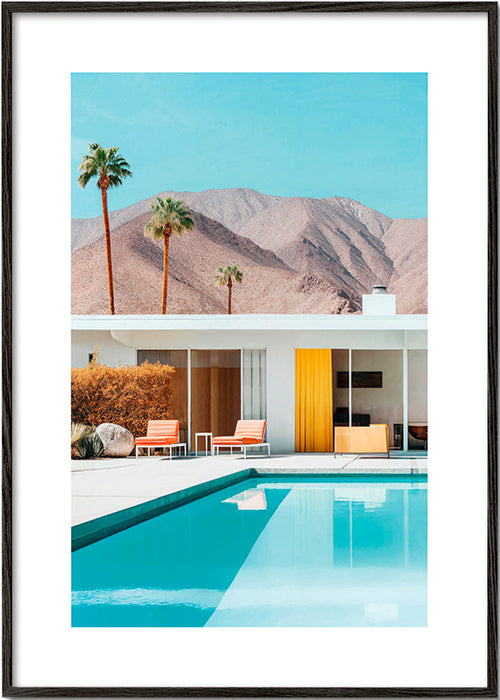 Landscape art with pool and palms – Black Frame